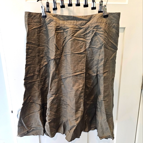 Sandro Paris 16W Linen Blend A-Line Skirt Olive Khaki Green Plus Size - Picture 1 of 7